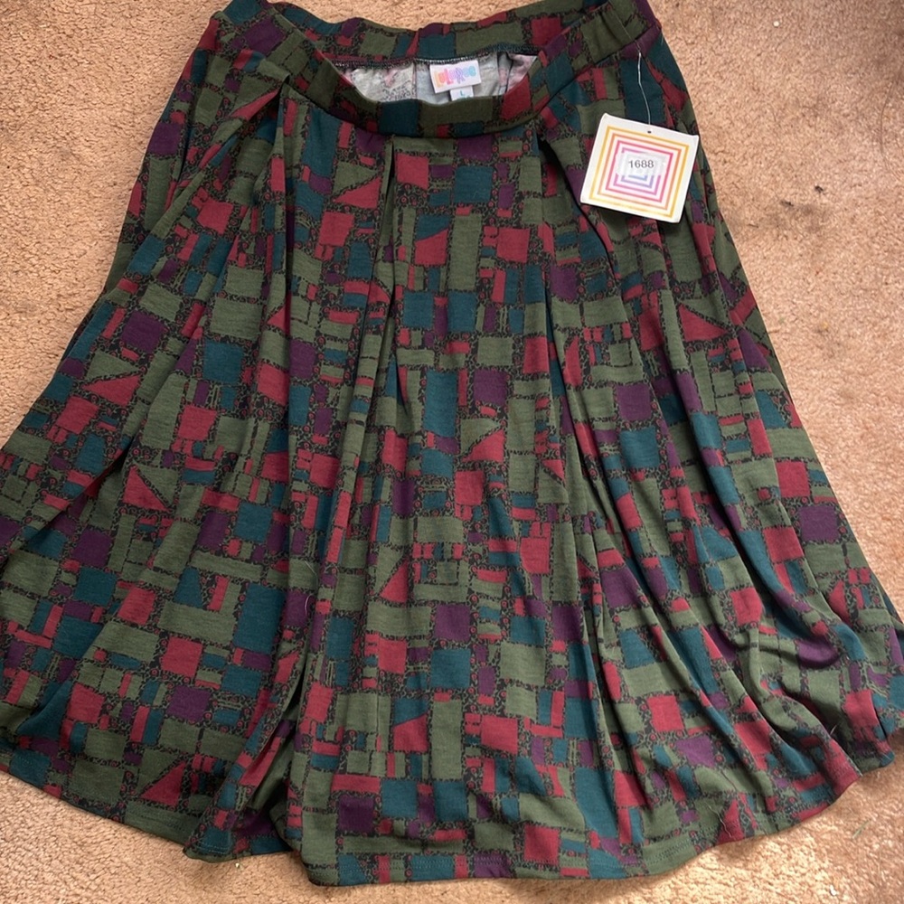 LuLaRoe Green and Red Midi A-Line Skirt